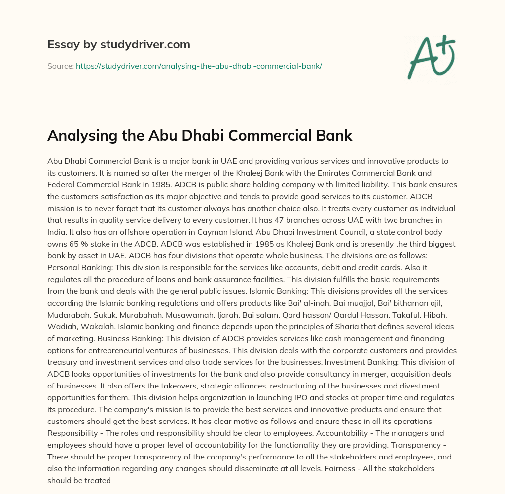 Analysing the Abu Dhabi Commercial Bank essay