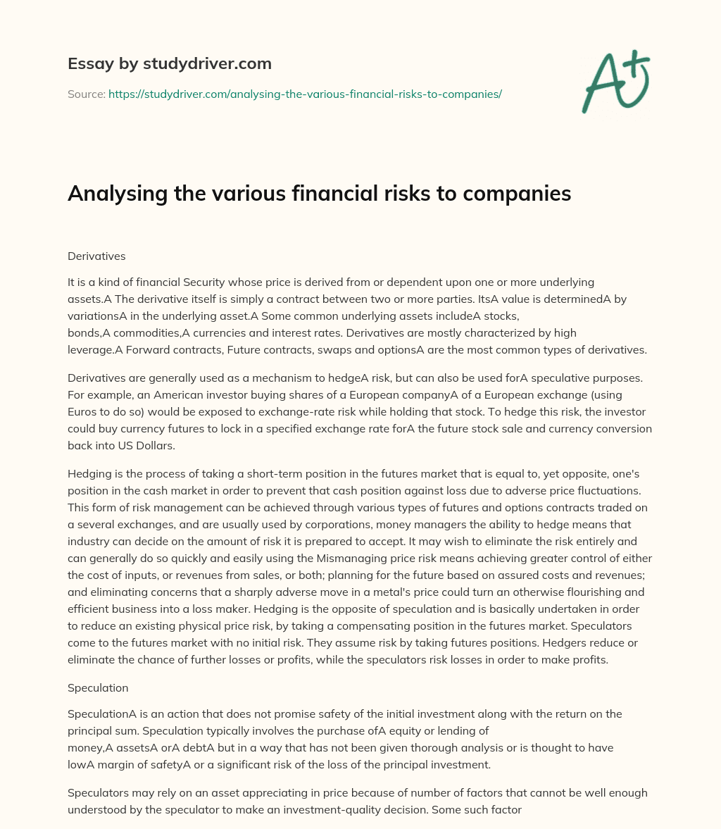 Analysing the Various Financial Risks to Companies essay