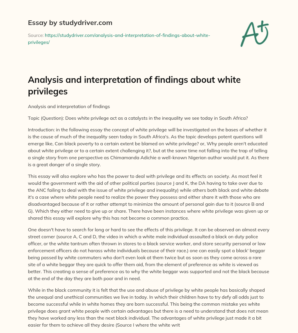 Analysis and Interpretation of Findings about White Privileges essay