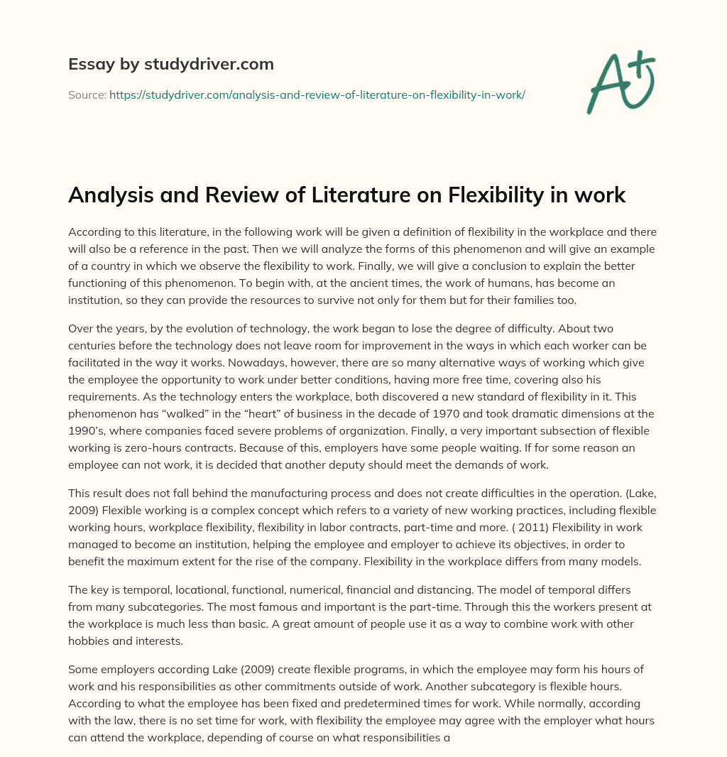 Analysis and Review of Literature on Flexibility in Work essay