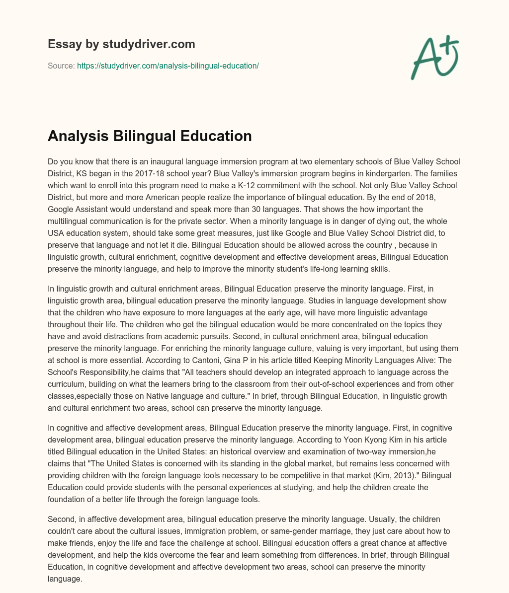 Analysis Bilingual Education essay