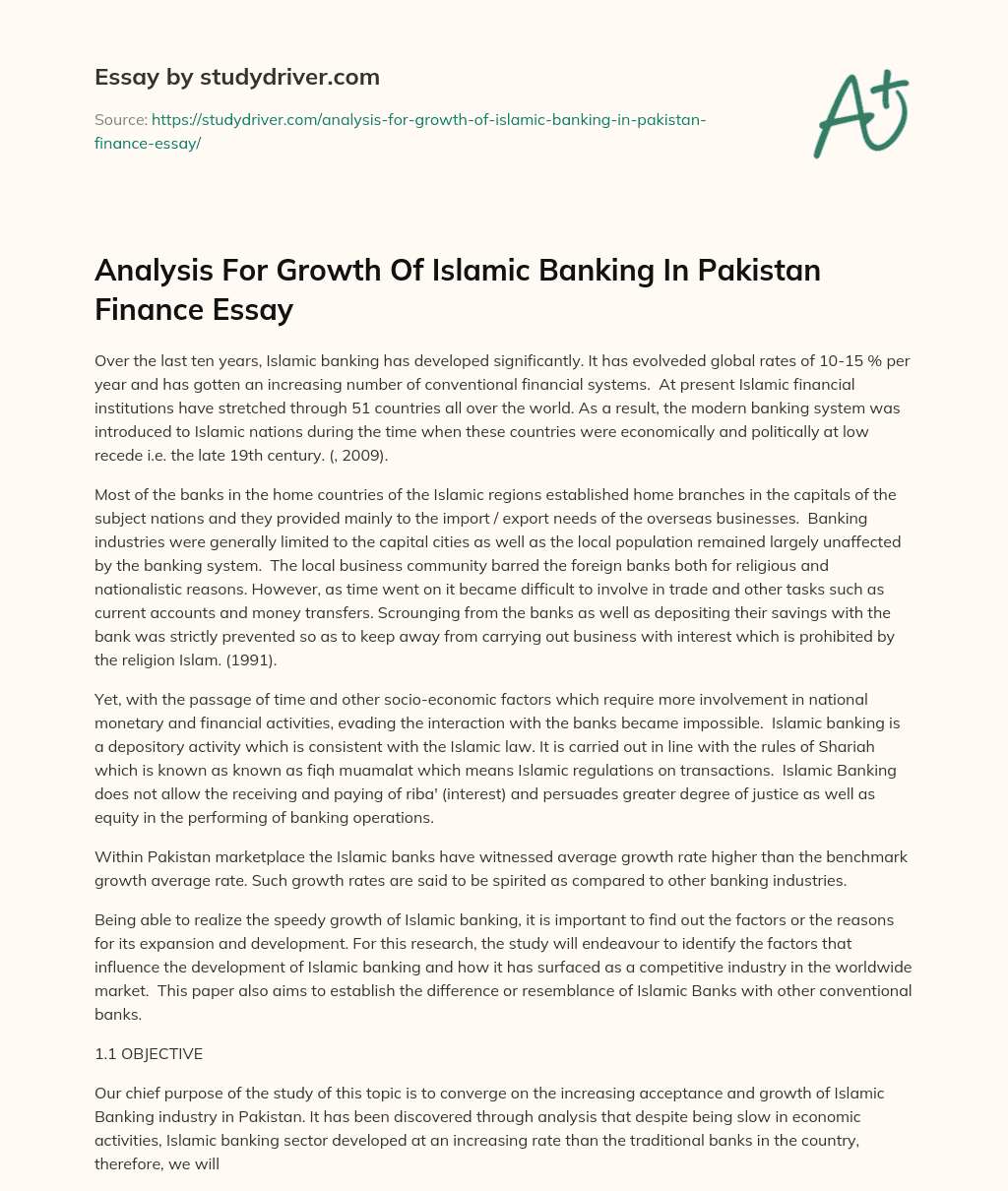 Analysis for Growth of Islamic Banking in Pakistan Finance Essay essay