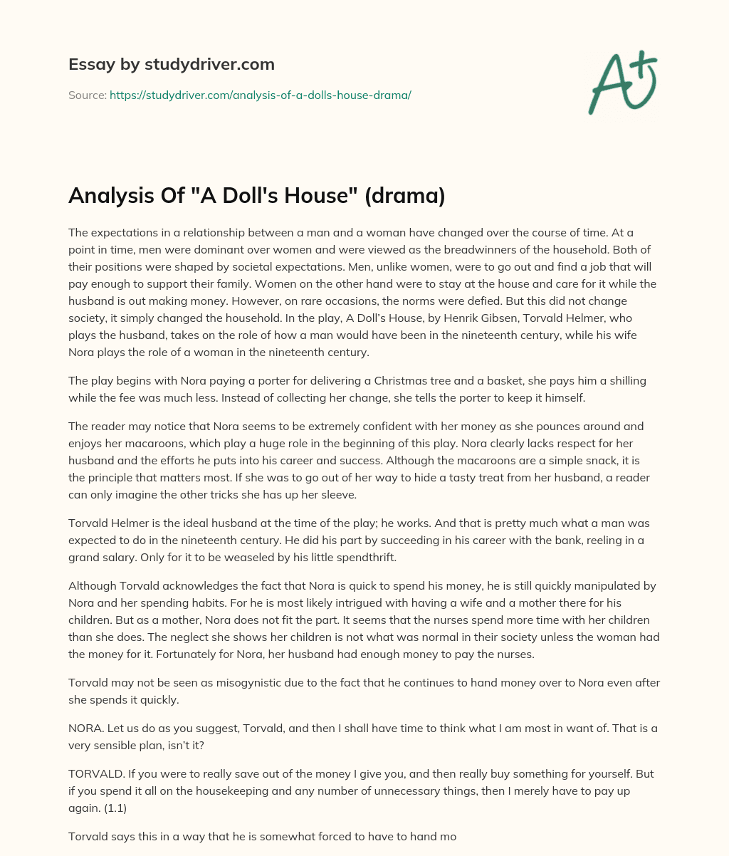 Analysis of “A Doll’s House” (drama) essay