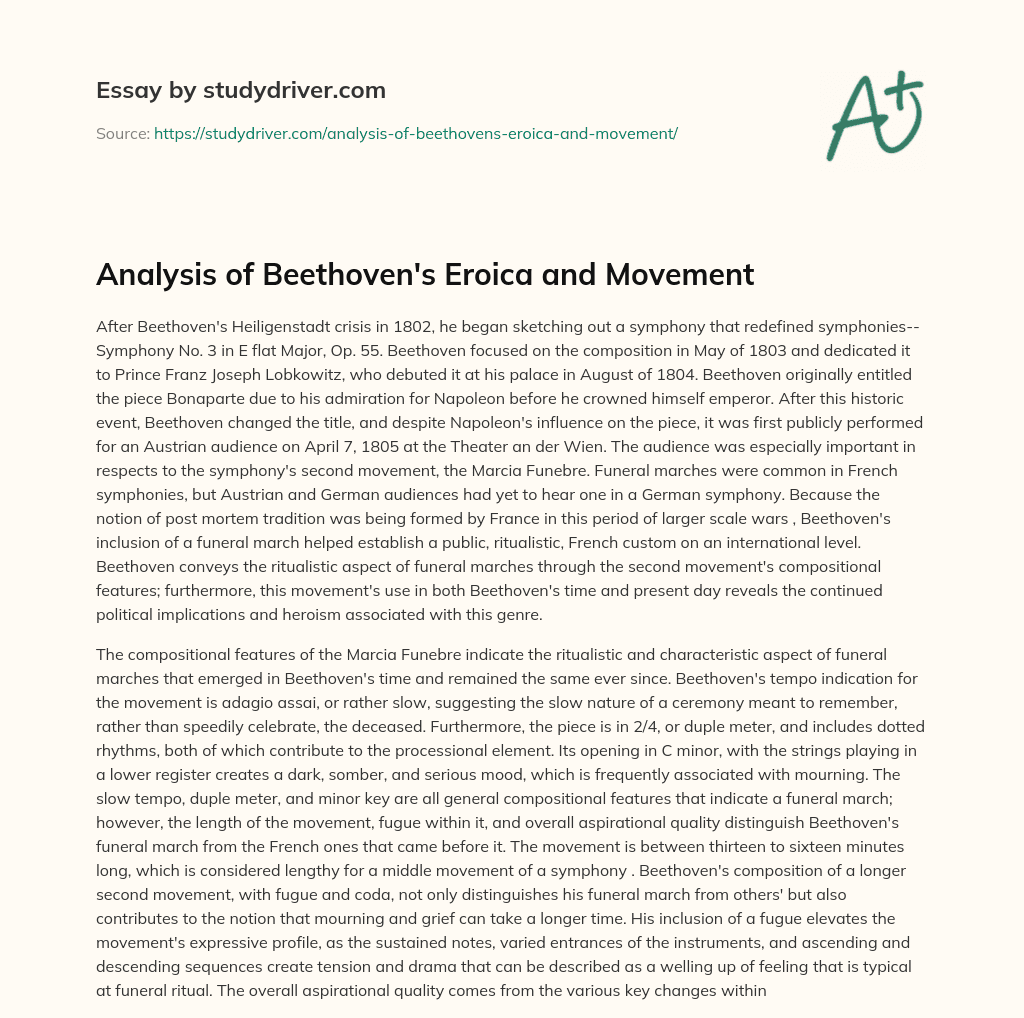 Analysis of Beethoven’s Eroica and Movement essay