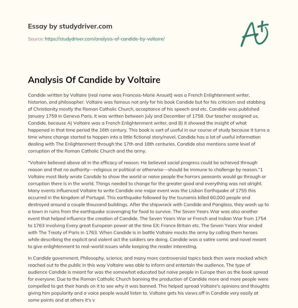 Analysis of Candide by Voltaire essay