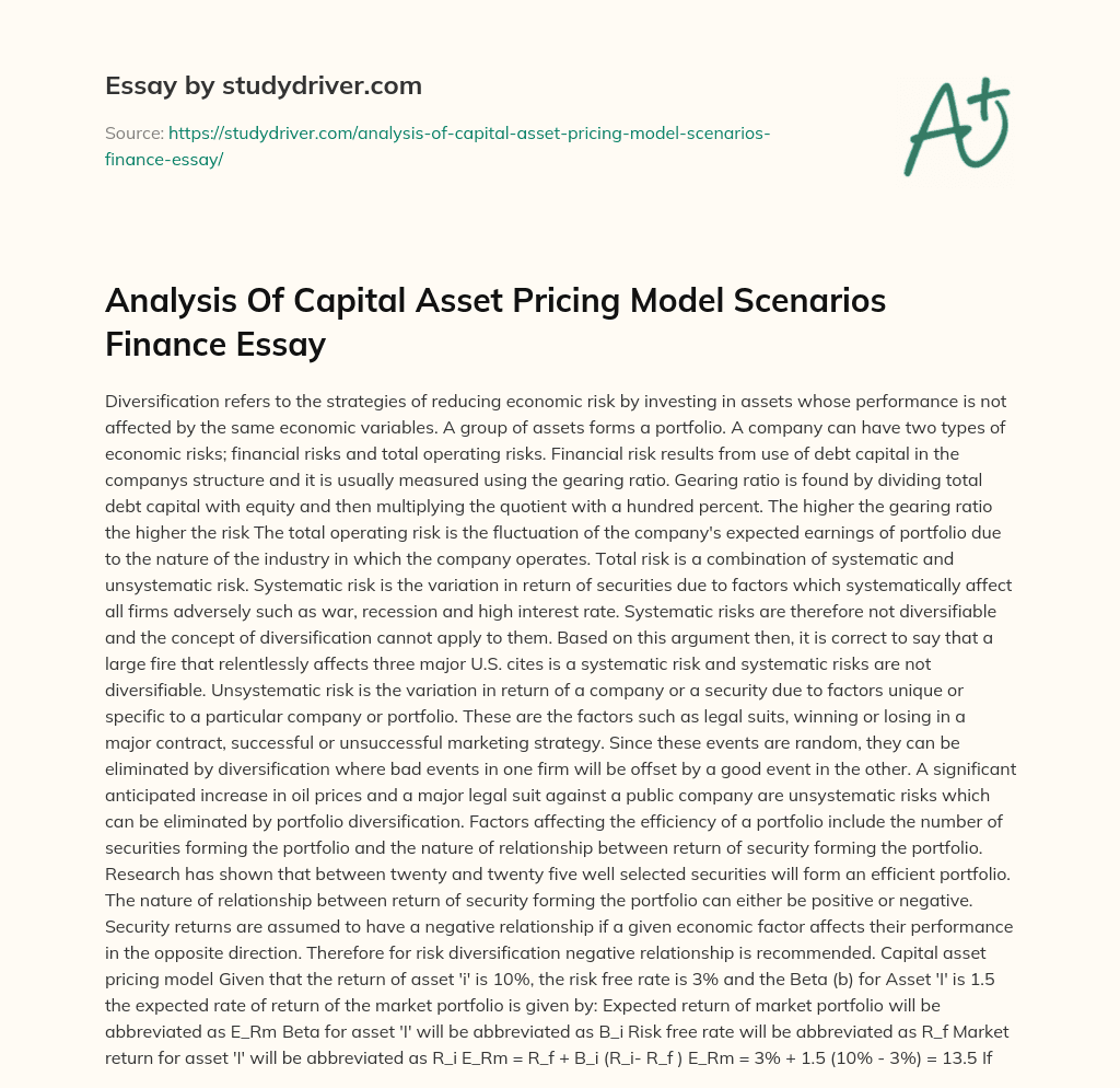 Analysis of Capital Asset Pricing Model Scenarios Finance Essay essay
