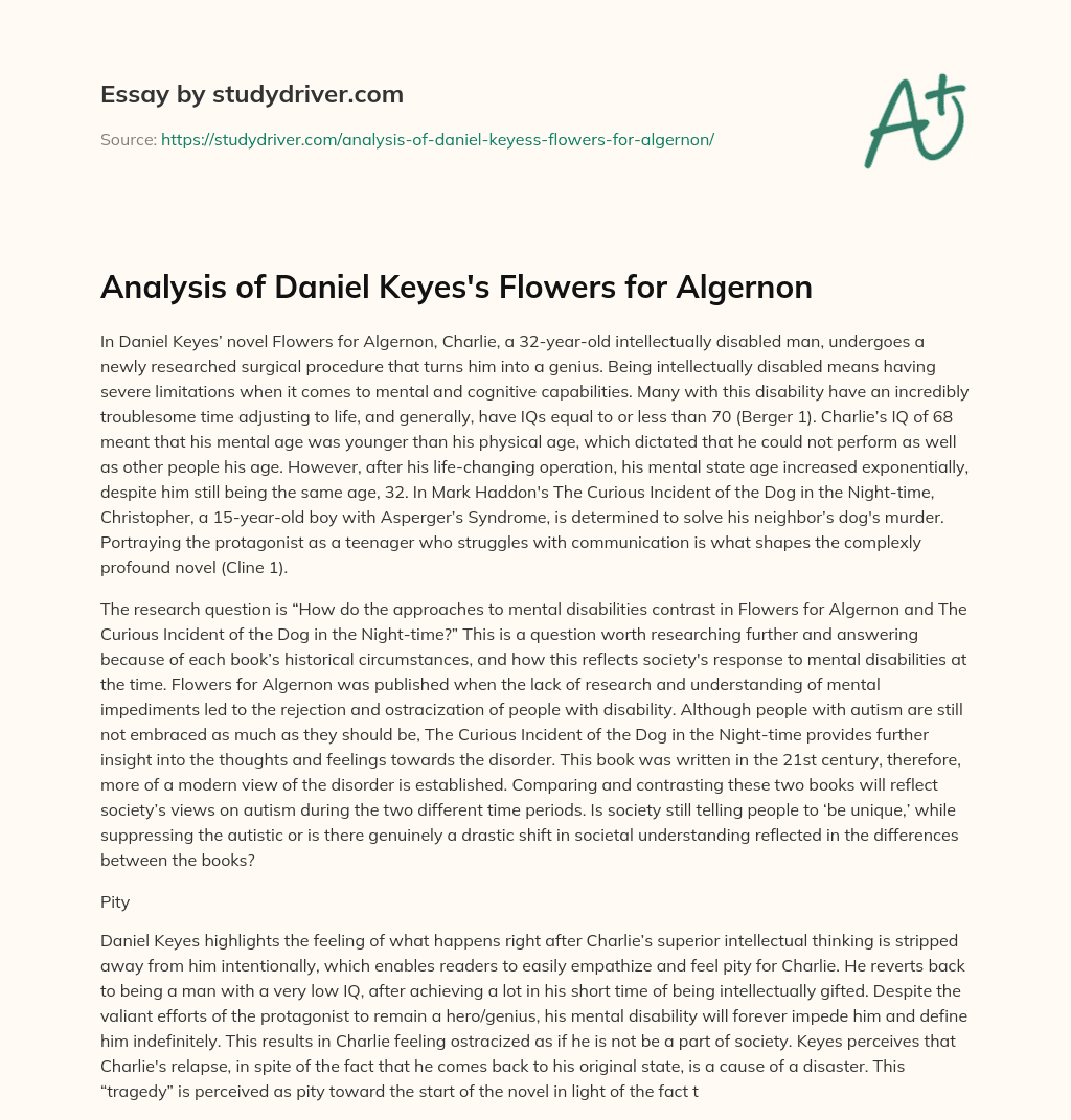 Analysis of Daniel Keyes’s Flowers for Algernon essay
