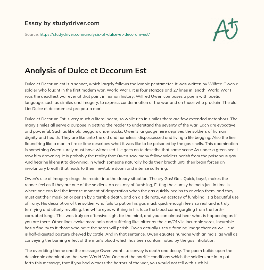 Analysis of Dulce Et Decorum Est essay