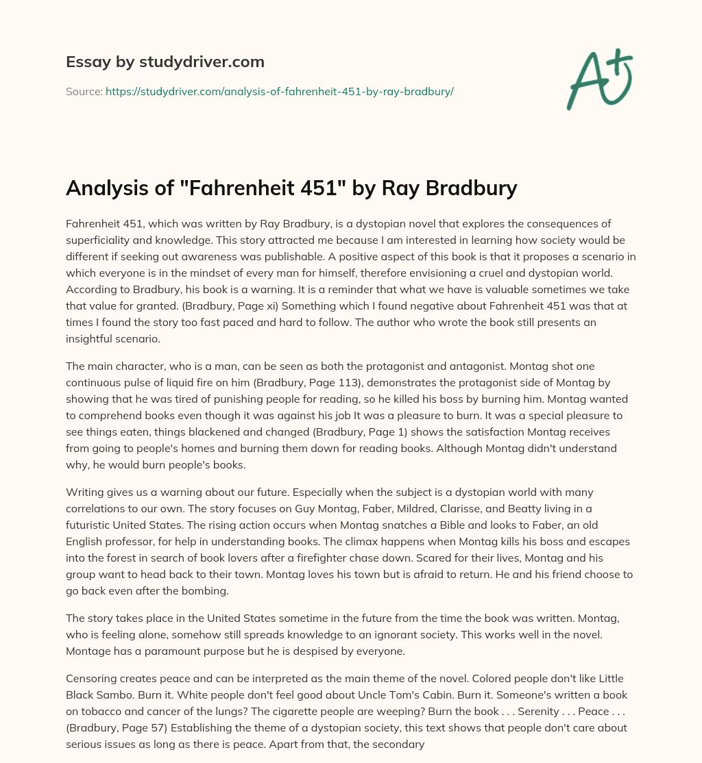 Analysis of “Fahrenheit 451” by Ray Bradbury essay