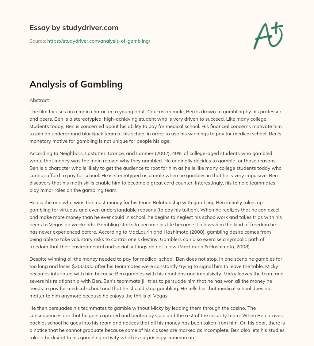 Analysis of Gambling essay
