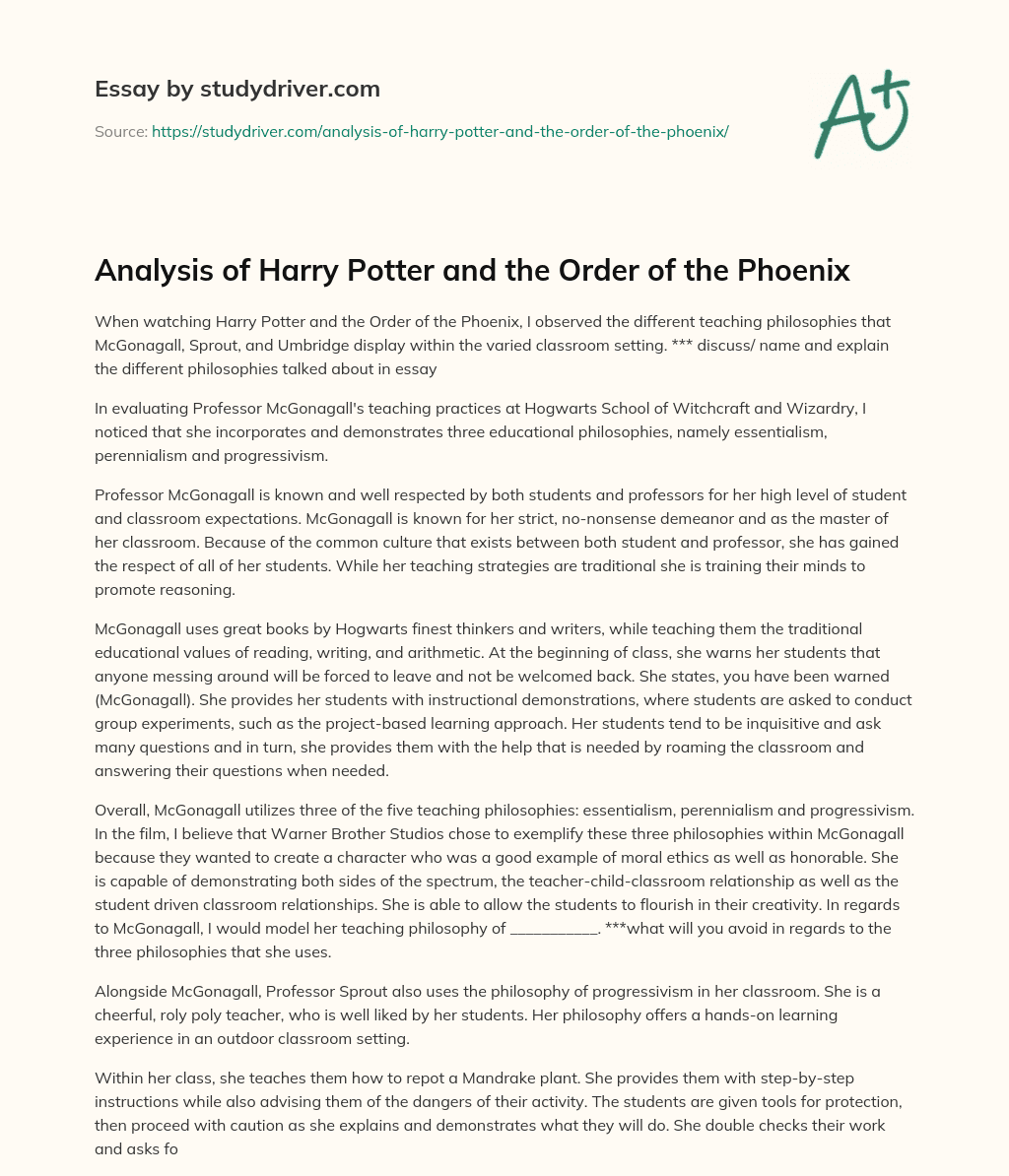 Analysis of Harry Potter and the Order of the Phoenix essay