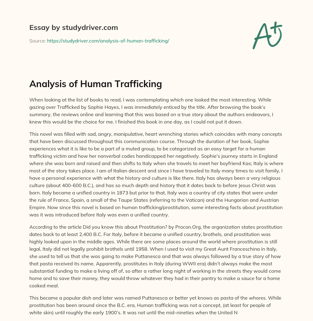 Analysis of Human Trafficking essay