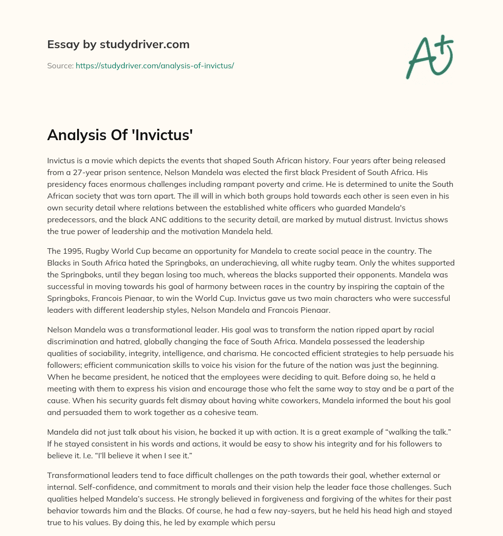 Analysis of ‘Invictus’ essay