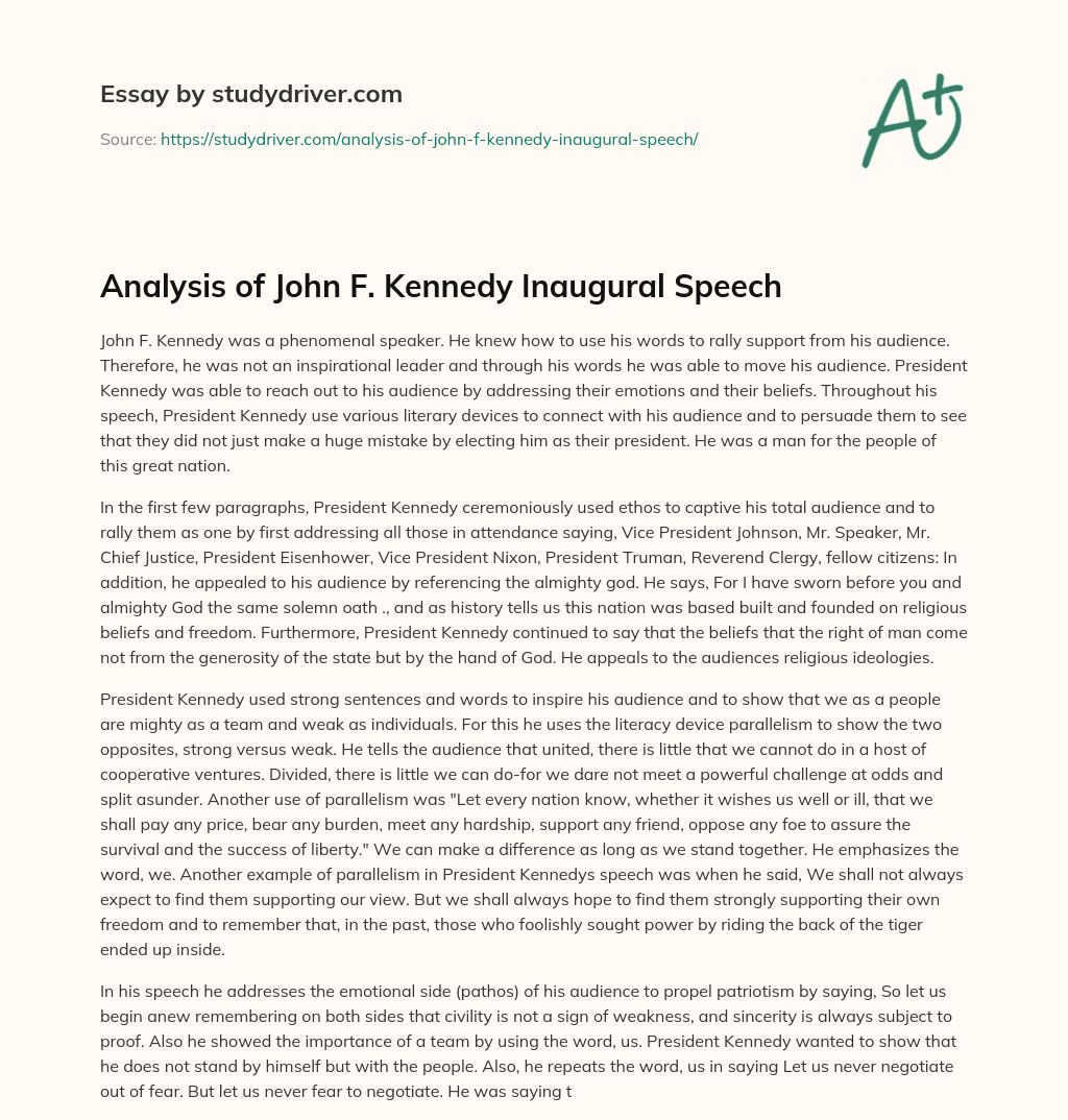 john f kennedy inaugural address rhetorical analysis essay