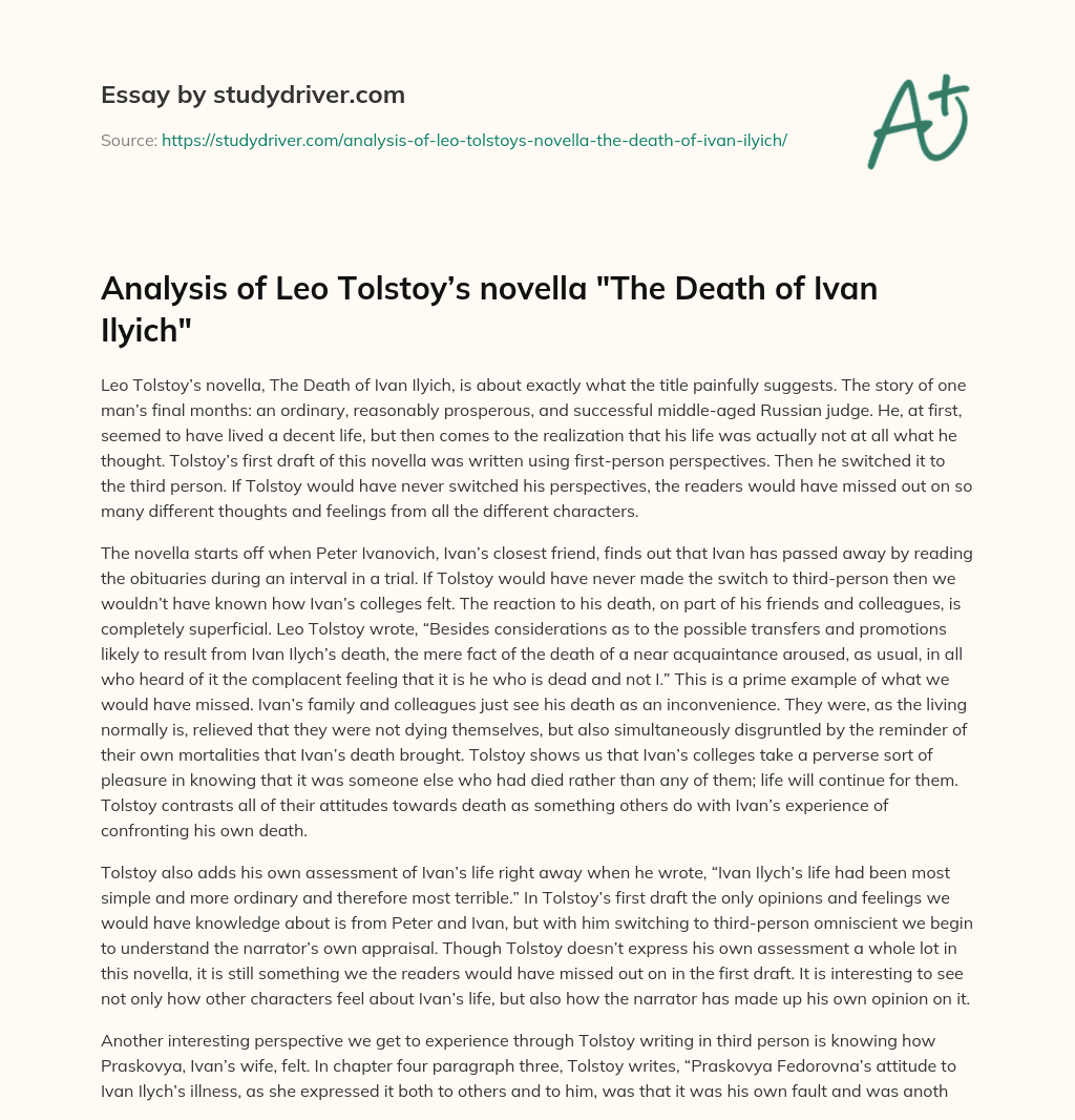 Analysis of Leo Tolstoy’s Novella “The Death of Ivan Ilyich” essay