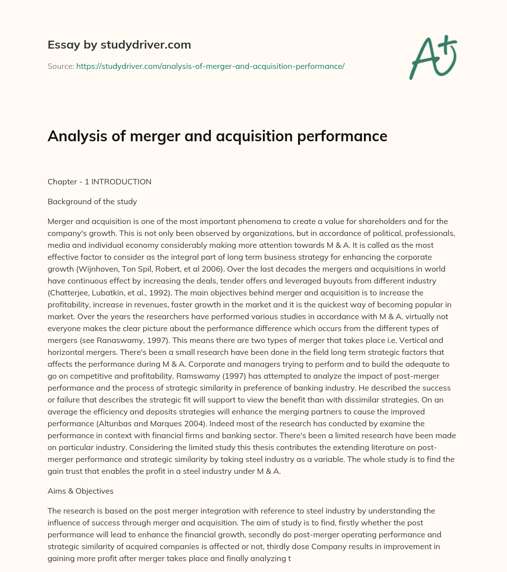 Analysis of Merger and Acquisition Performance essay