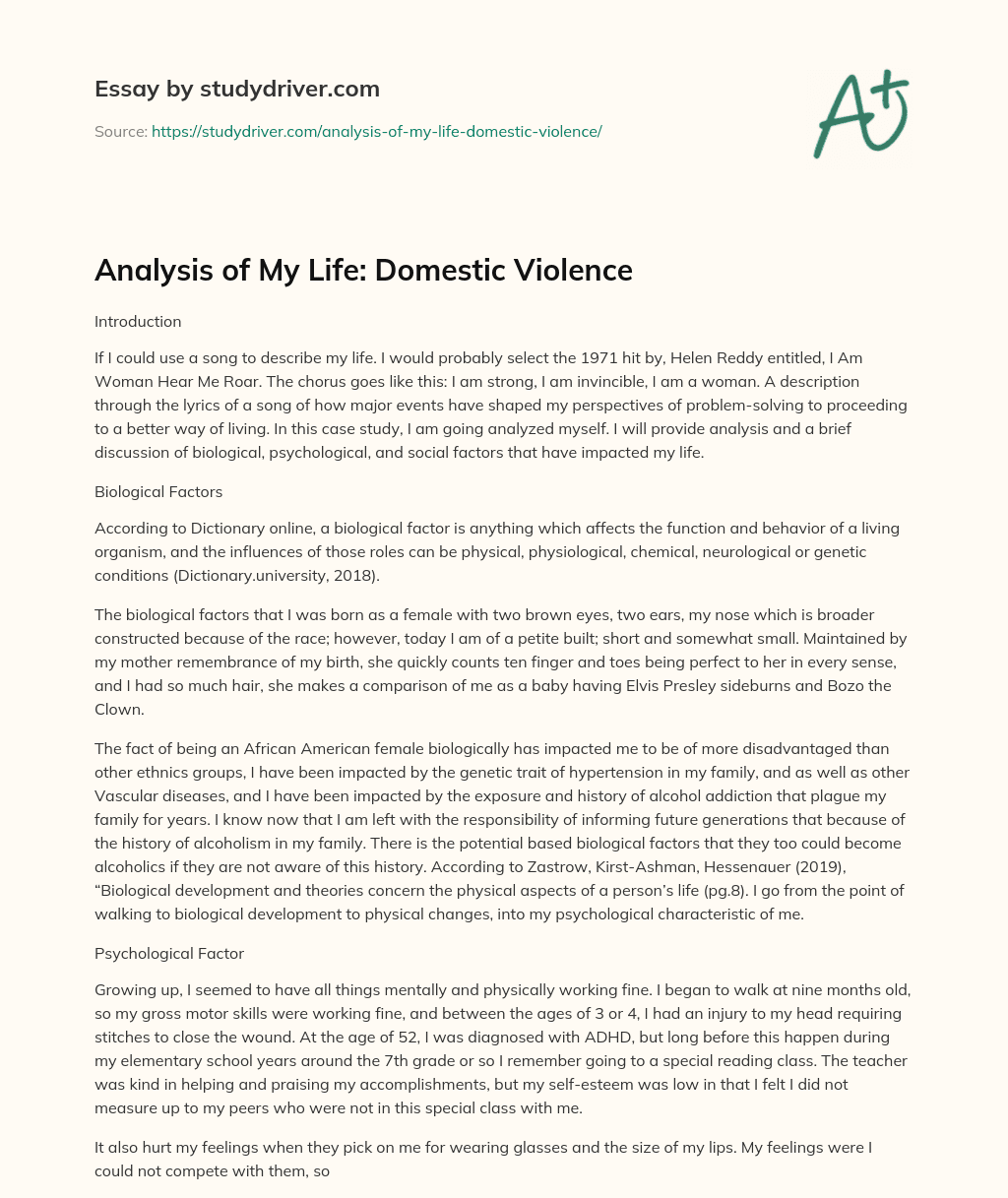 Analysis of my Life: Domestic Violence essay
