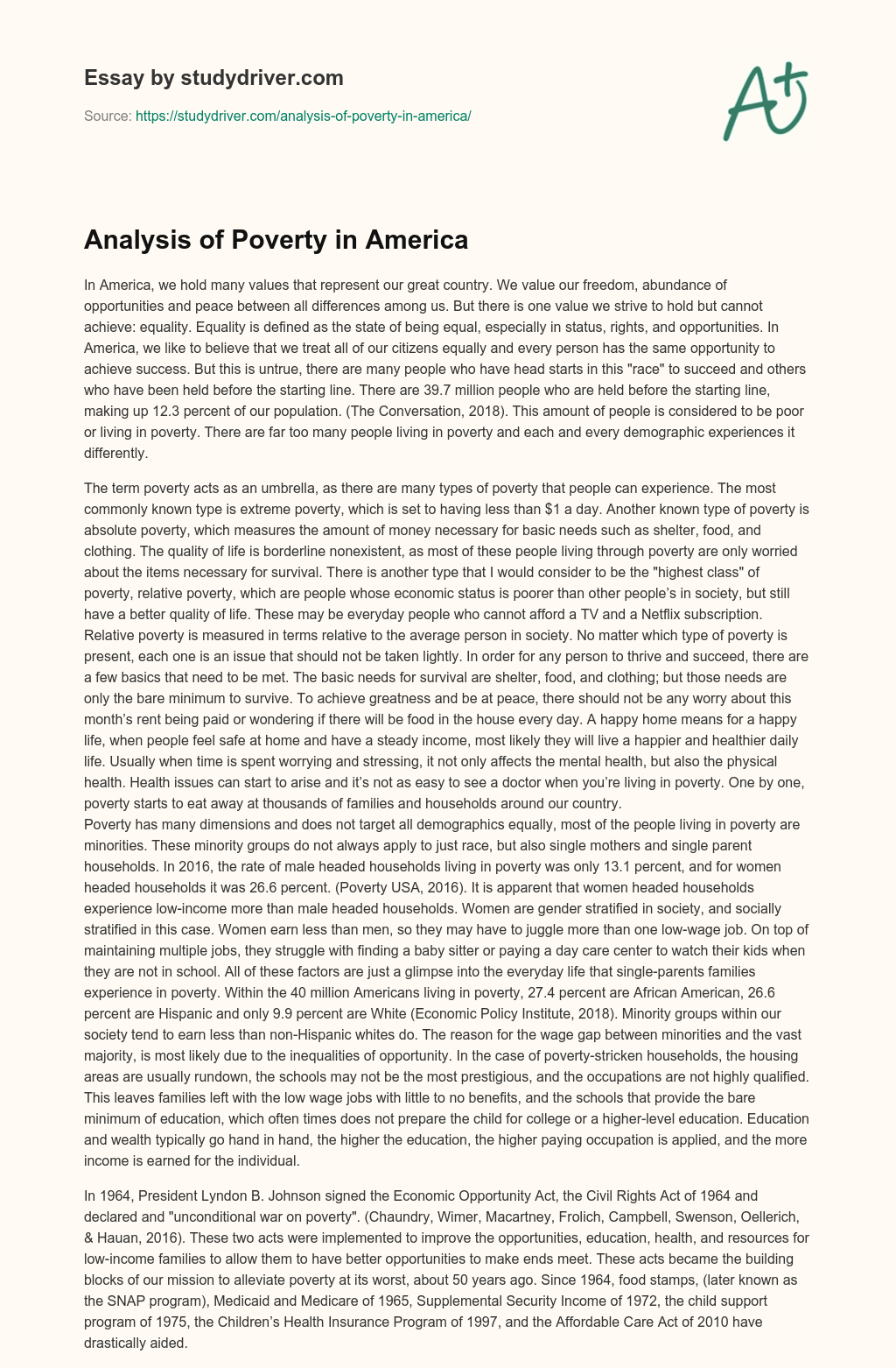 Analysis of Poverty in America essay