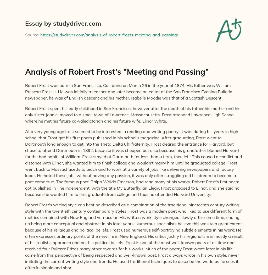 Analysis of Robert Frost’s “Meeting and Passing” essay