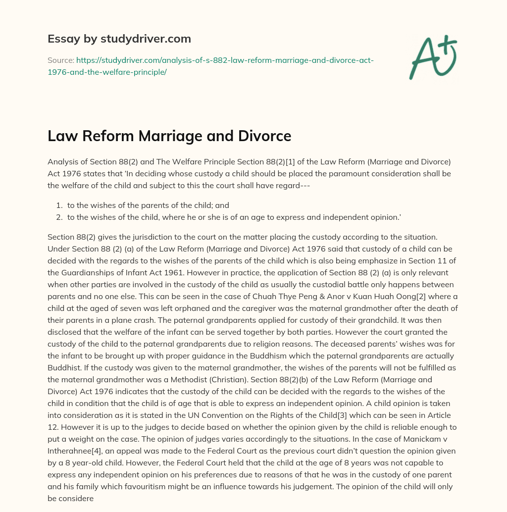 Law Reform Marriage and Divorce essay