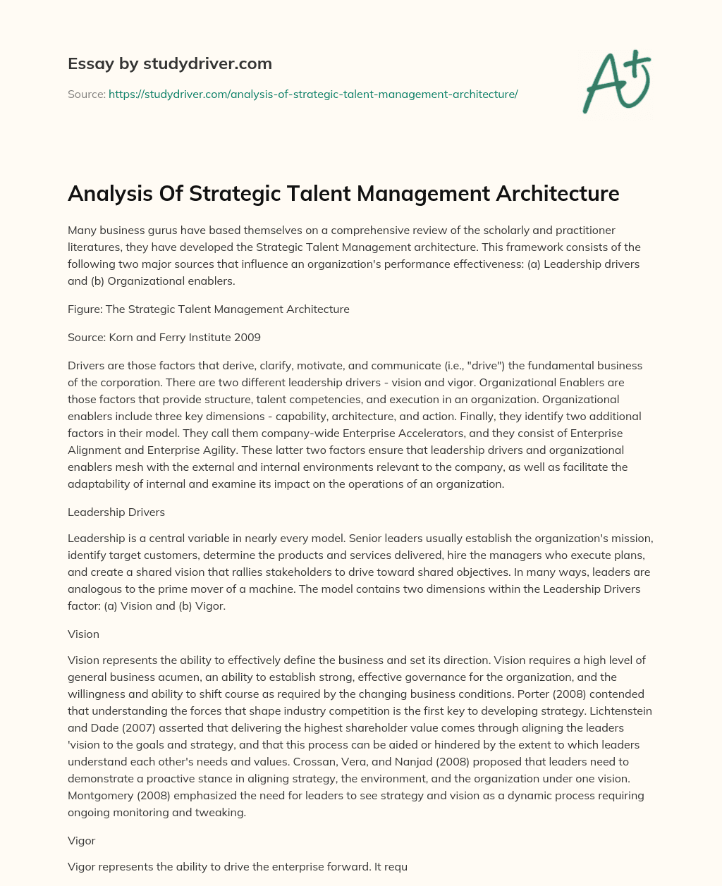 Analysis of Strategic Talent Management Architecture essay