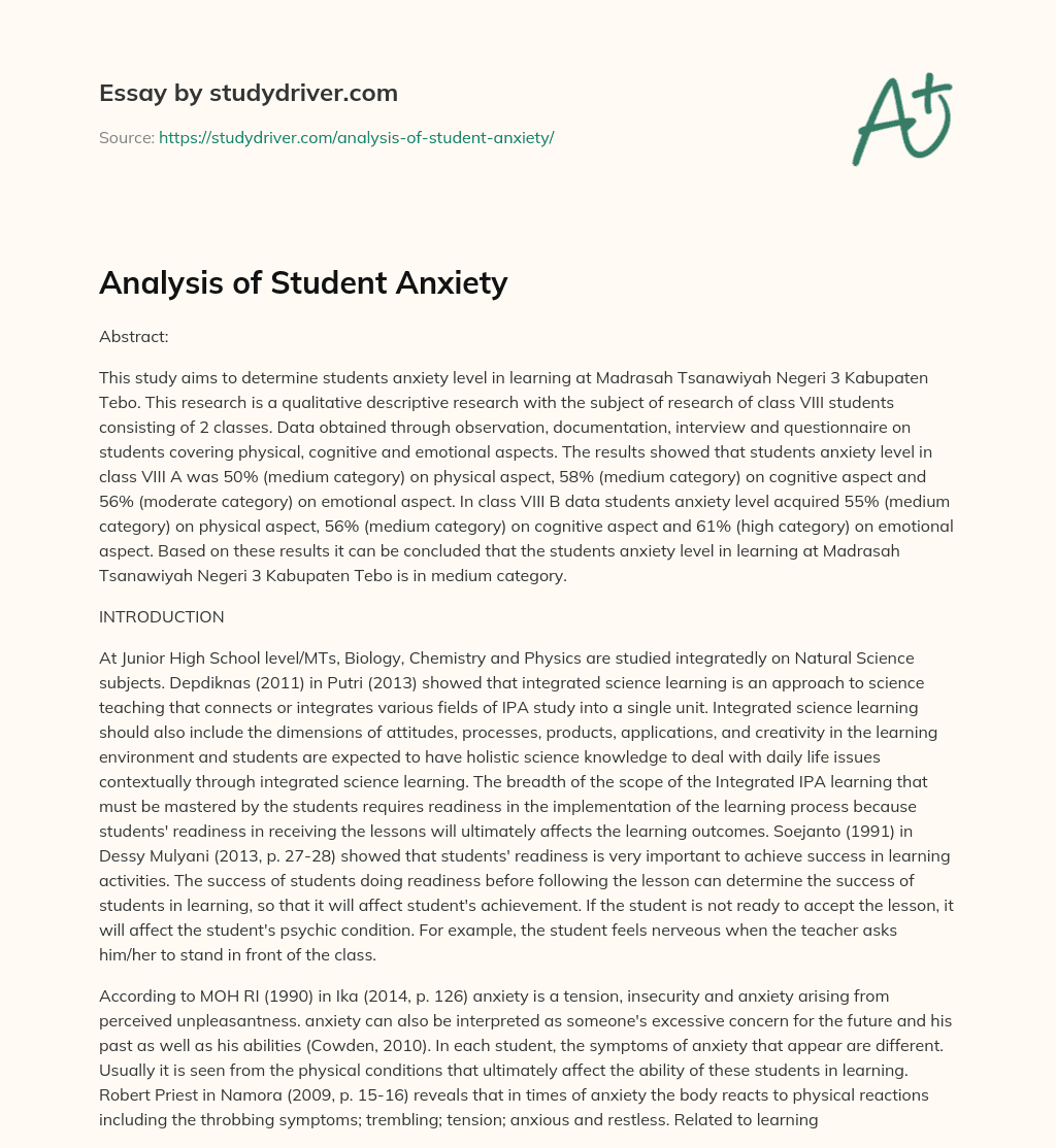 Analysis of Student Anxiety essay