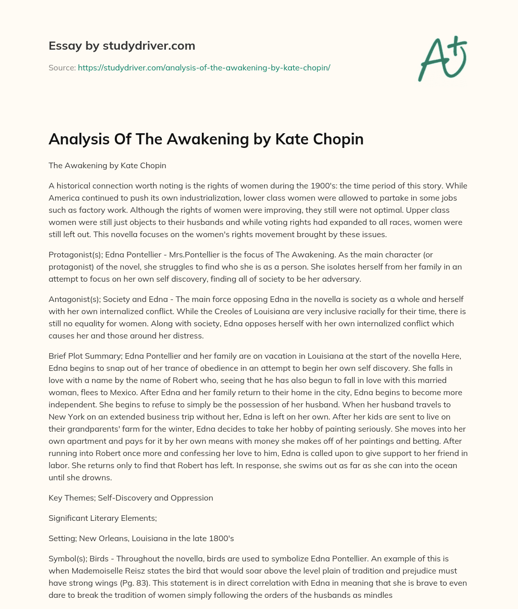 Analysis of the Awakening by Kate Chopin essay