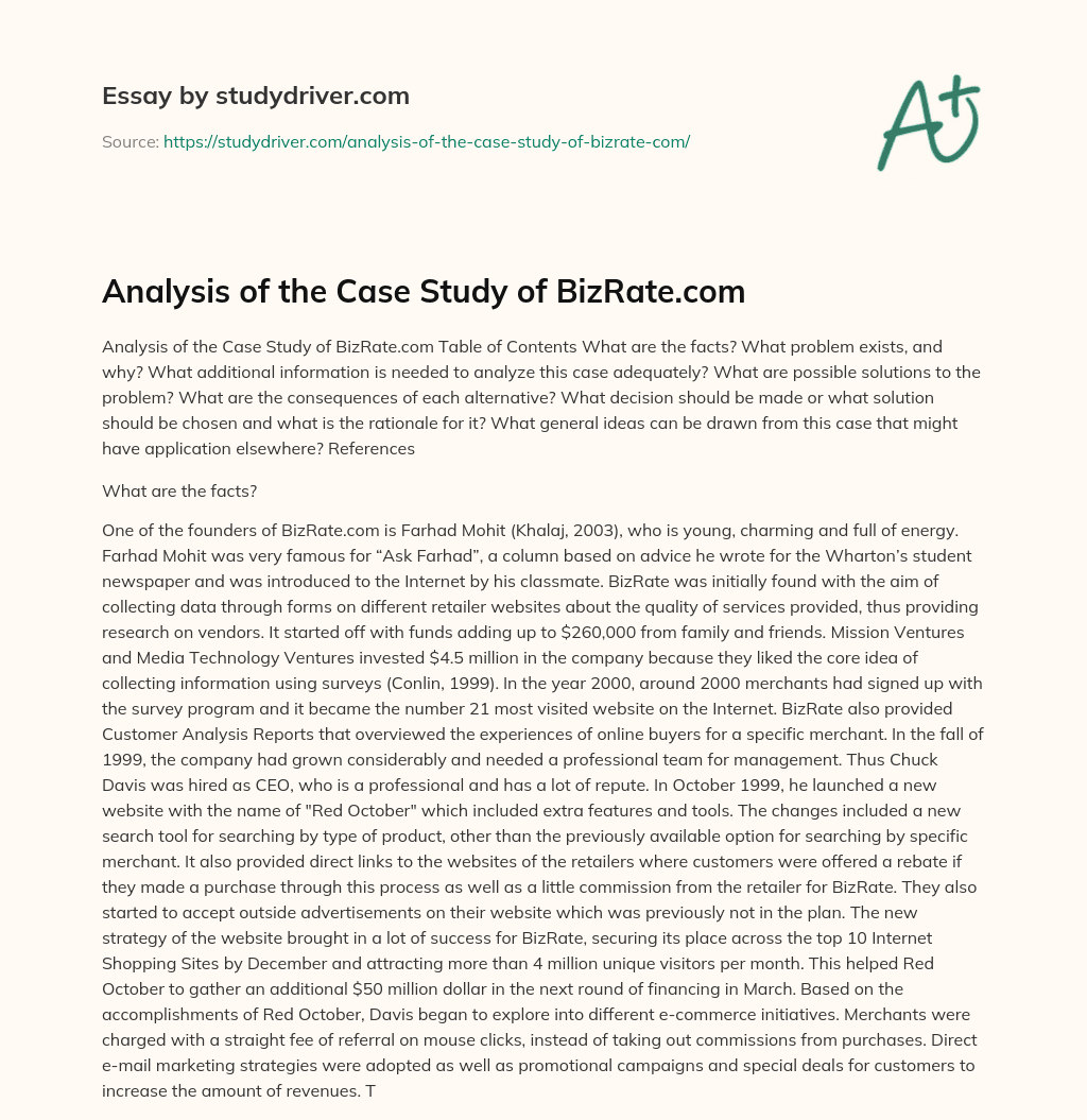 Analysis of the Case Study of BizRate.com essay