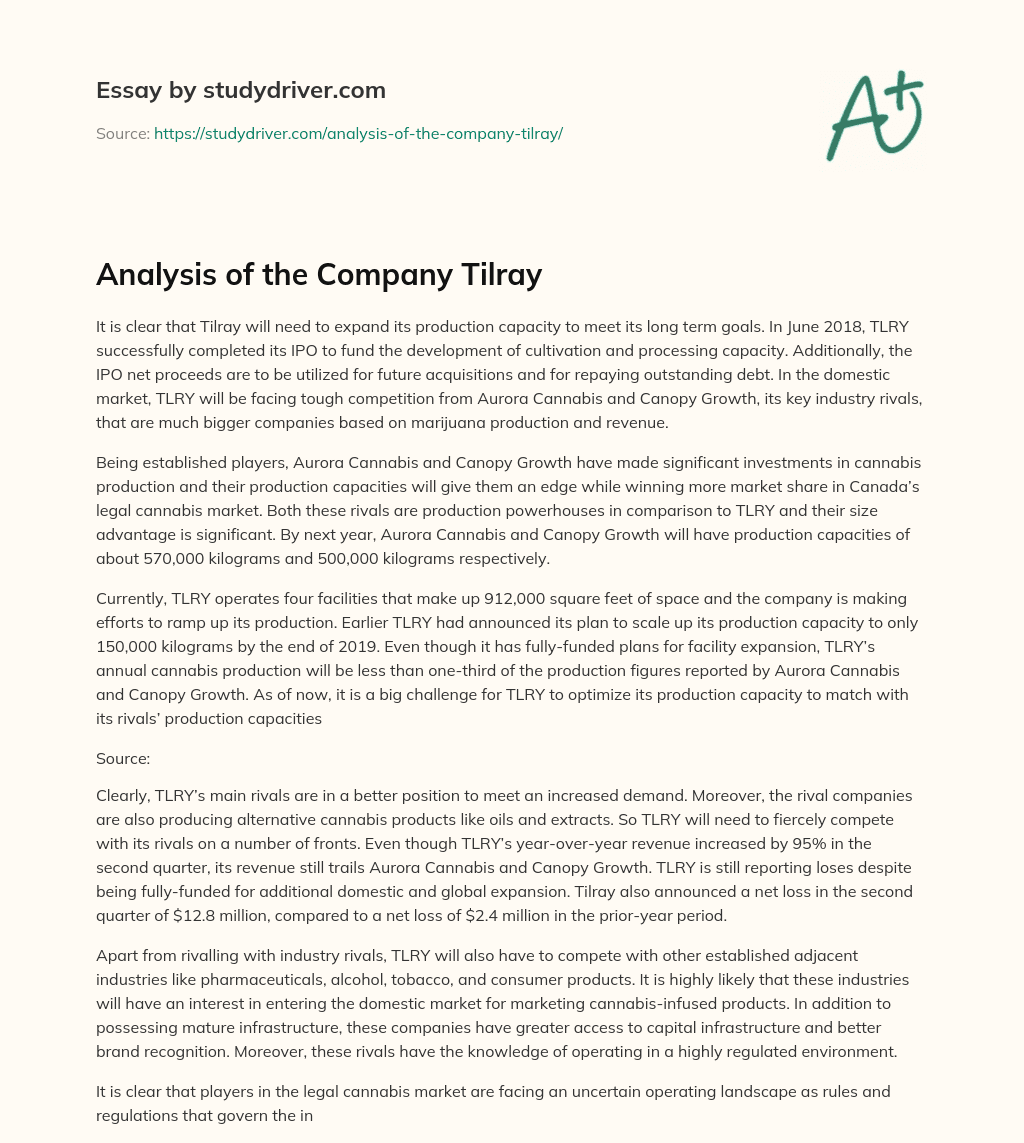 Analysis of the Company Tilray essay