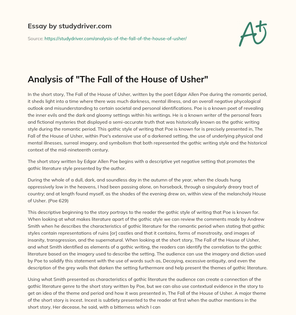 Analysis of “The Fall of the House of Usher” essay