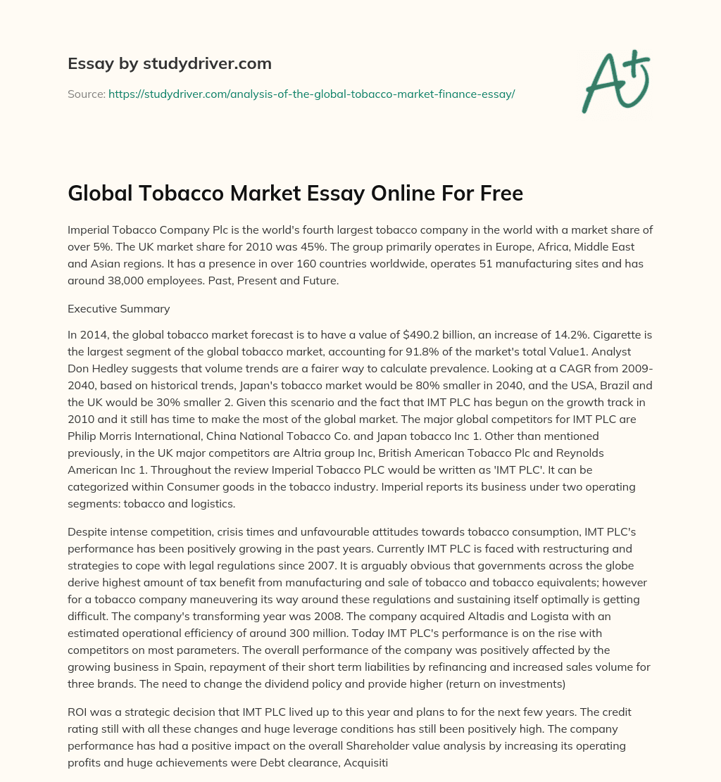 Global Tobacco Market Essay Online for Free essay