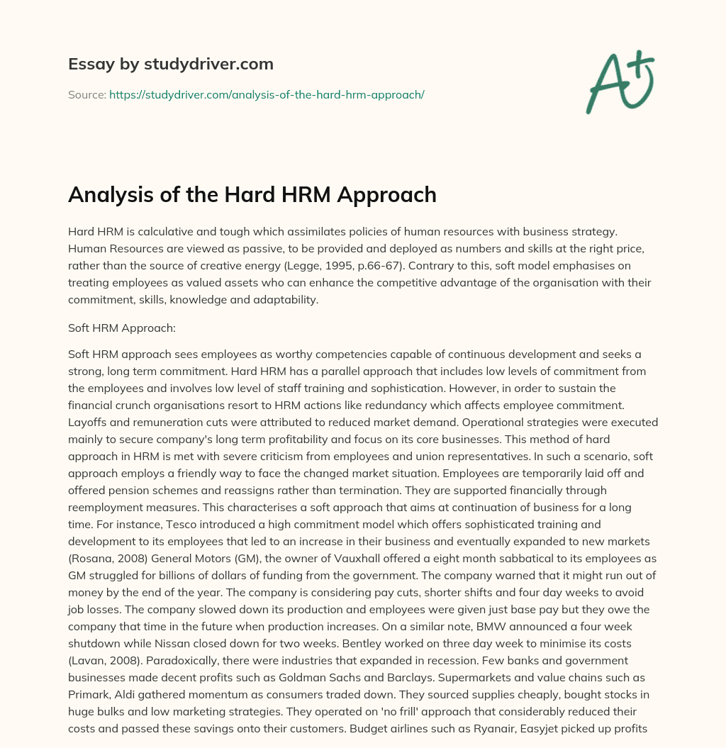 Analysis of the Hard HRM Approach essay