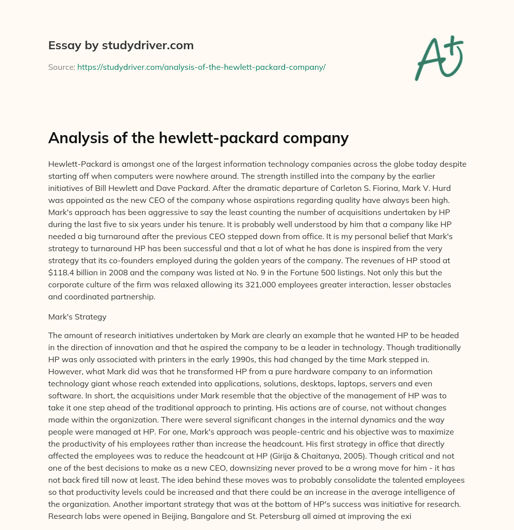 Analysis of the Hewlett-packard Company essay
