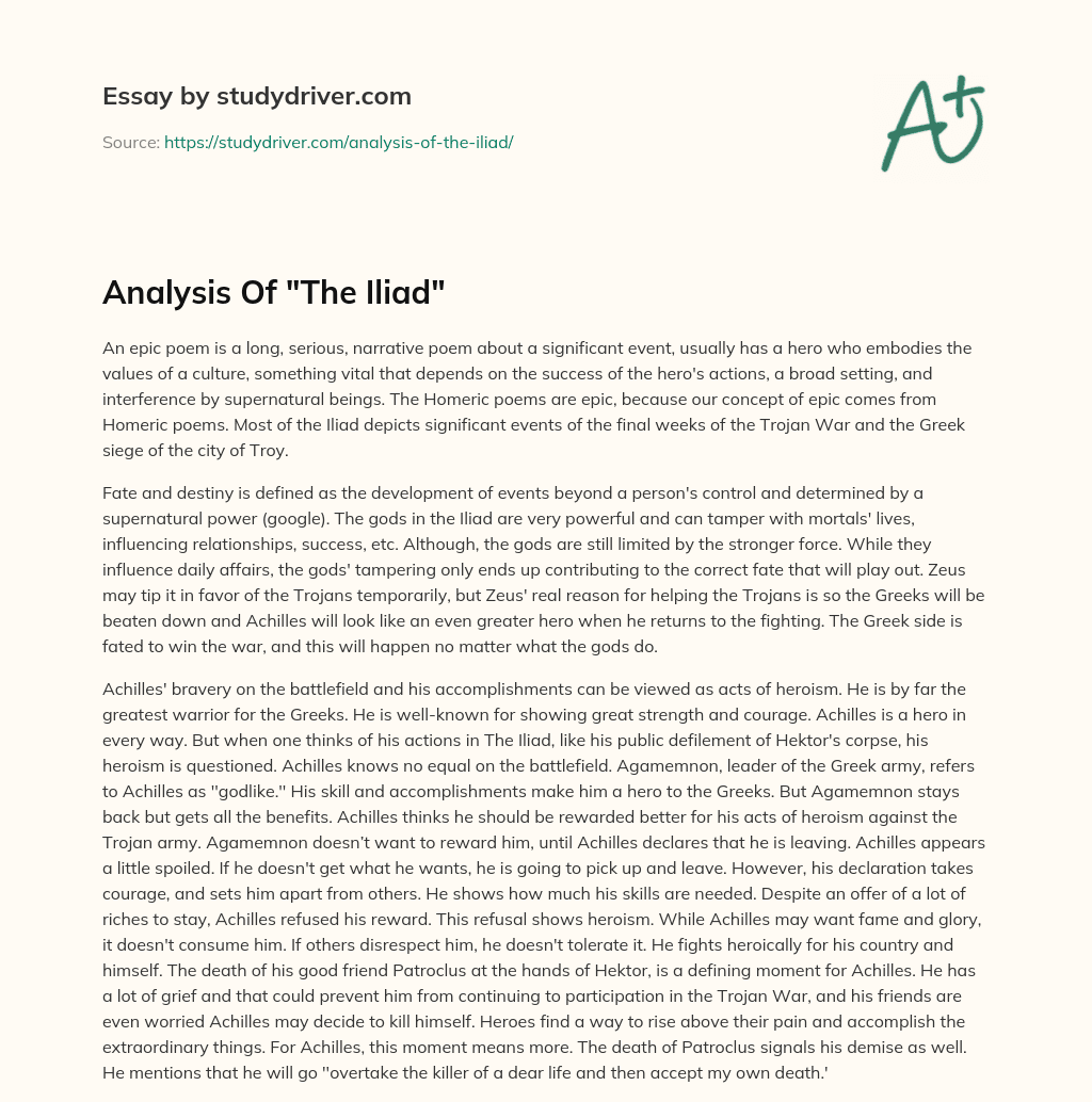 Analysis of “The Iliad” essay