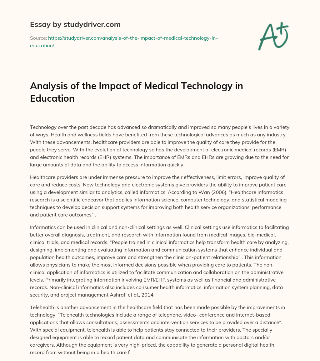 Analysis of the Impact of Medical Technology in Education essay