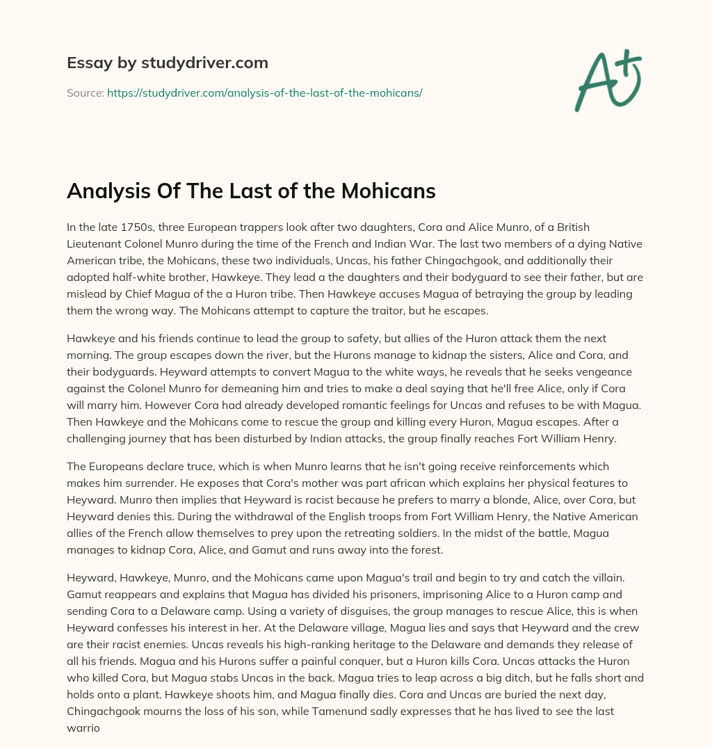 Analysis of the Last of the Mohicans essay