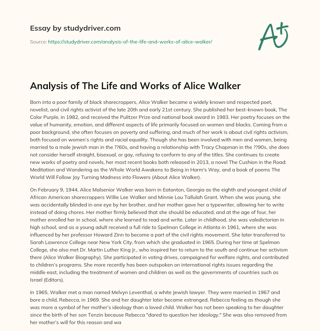 Analysis of the Life and Works of Alice Walker essay
