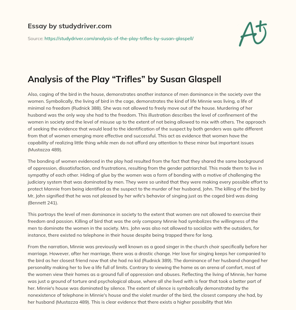 Analysis of the Play “Trifles” by Susan Glaspell essay
