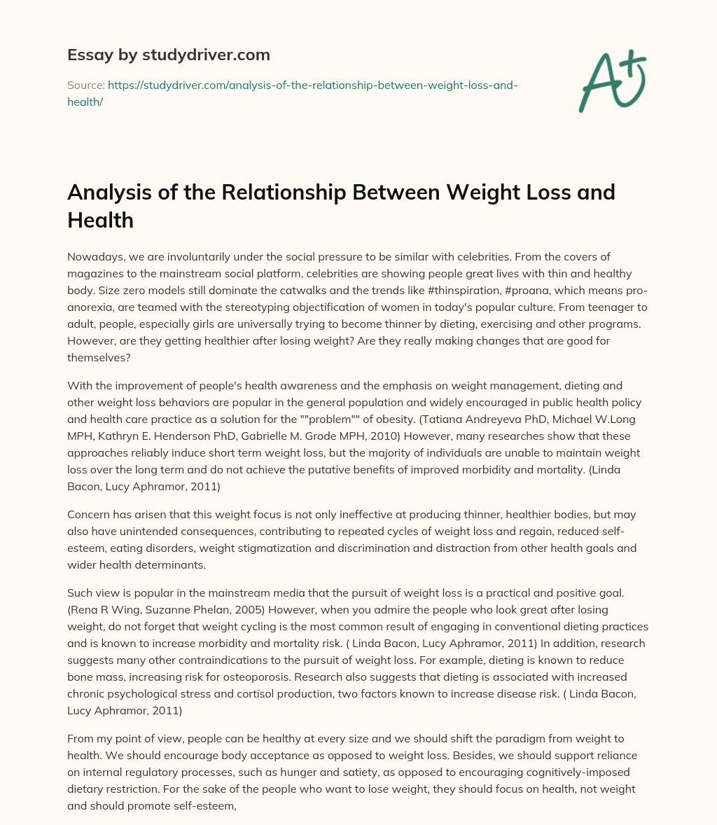 Analysis of the Relationship between Weight Loss and Health essay