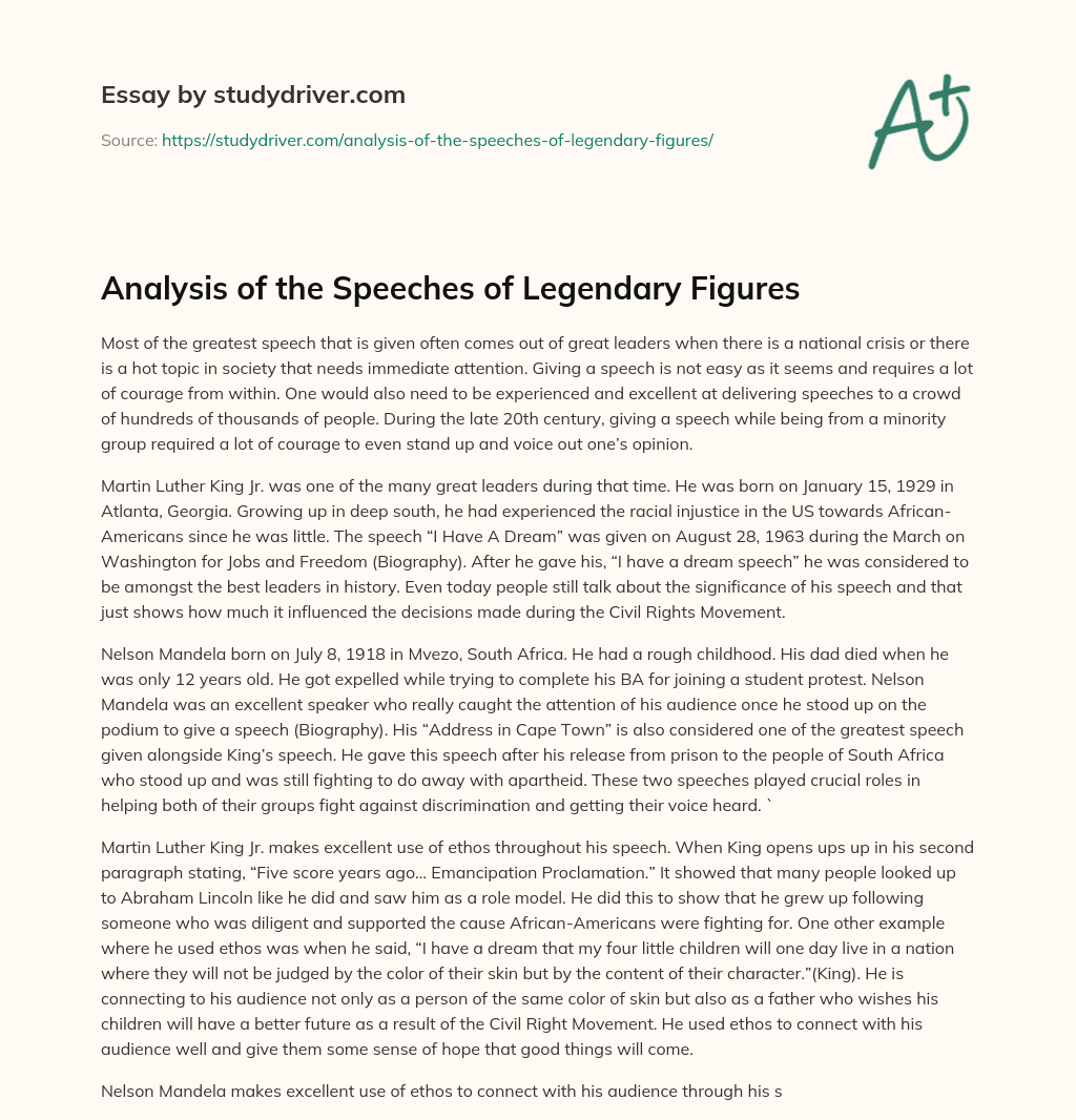 Analysis of the Speeches of Legendary Figures essay