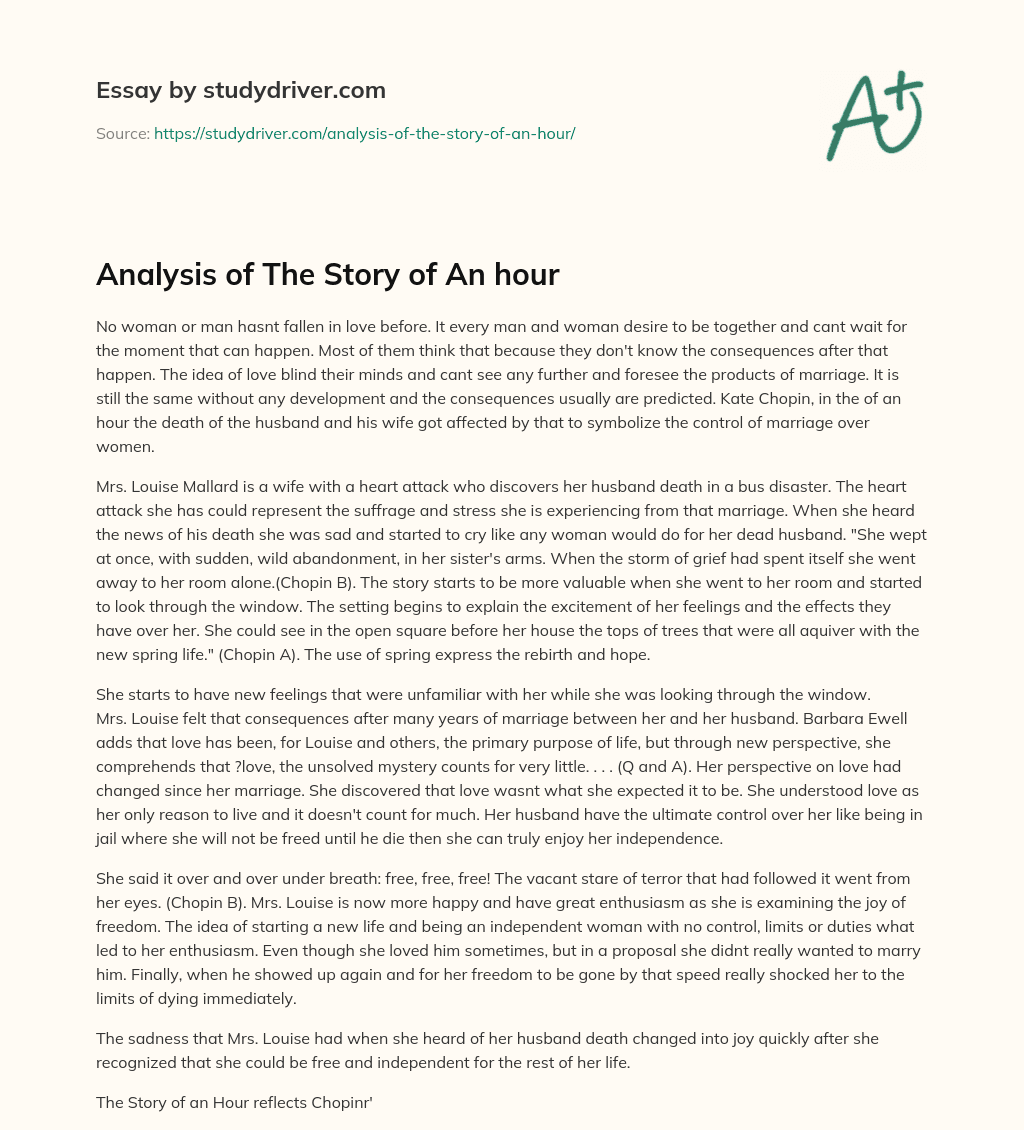 Analysis of the Story of an Hour essay