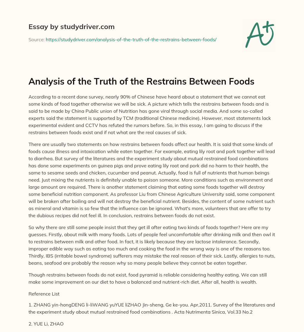 Analysis of the Truth of the Restrains between Foods essay