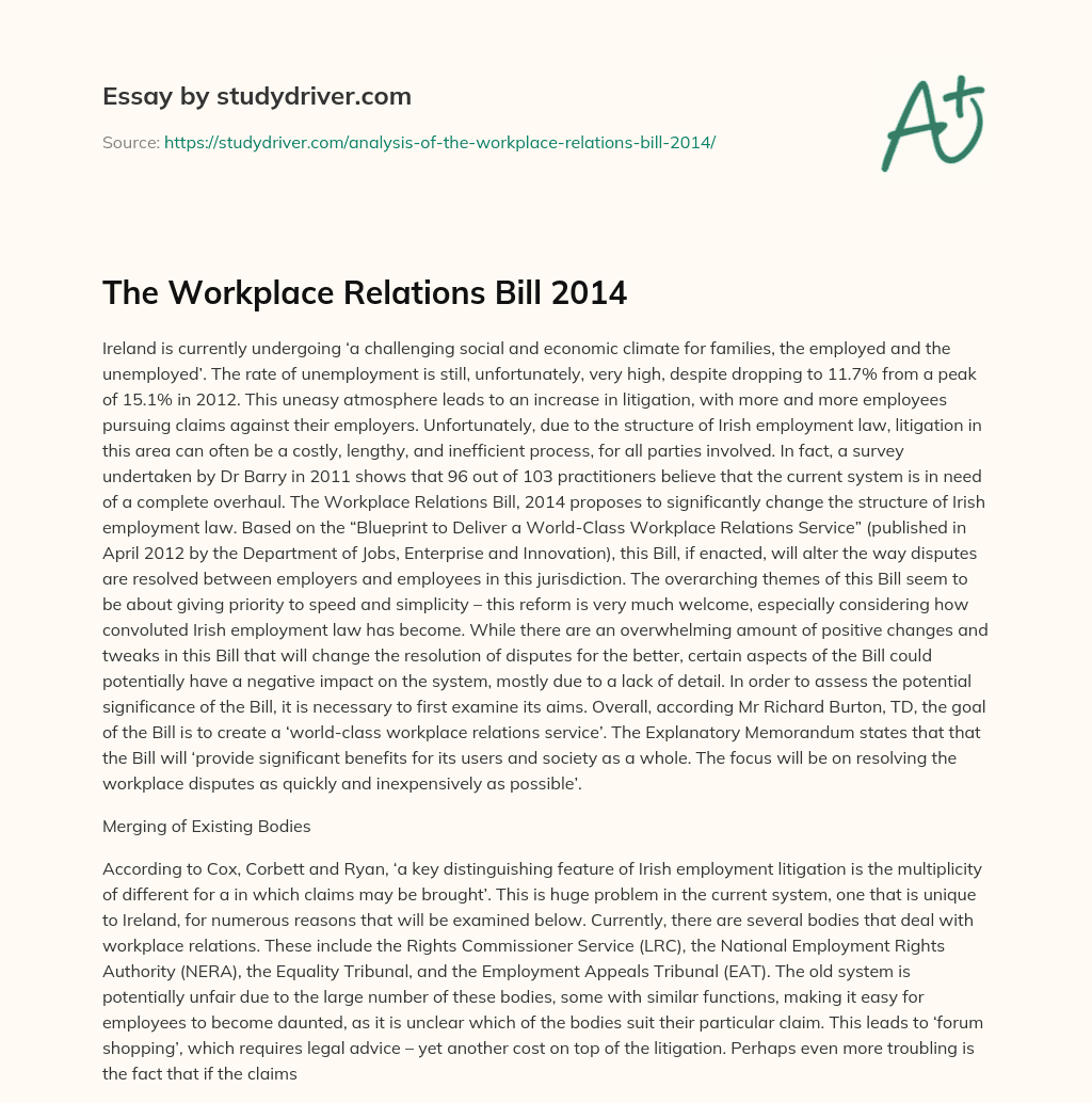 The Workplace Relations Bill 2014 essay