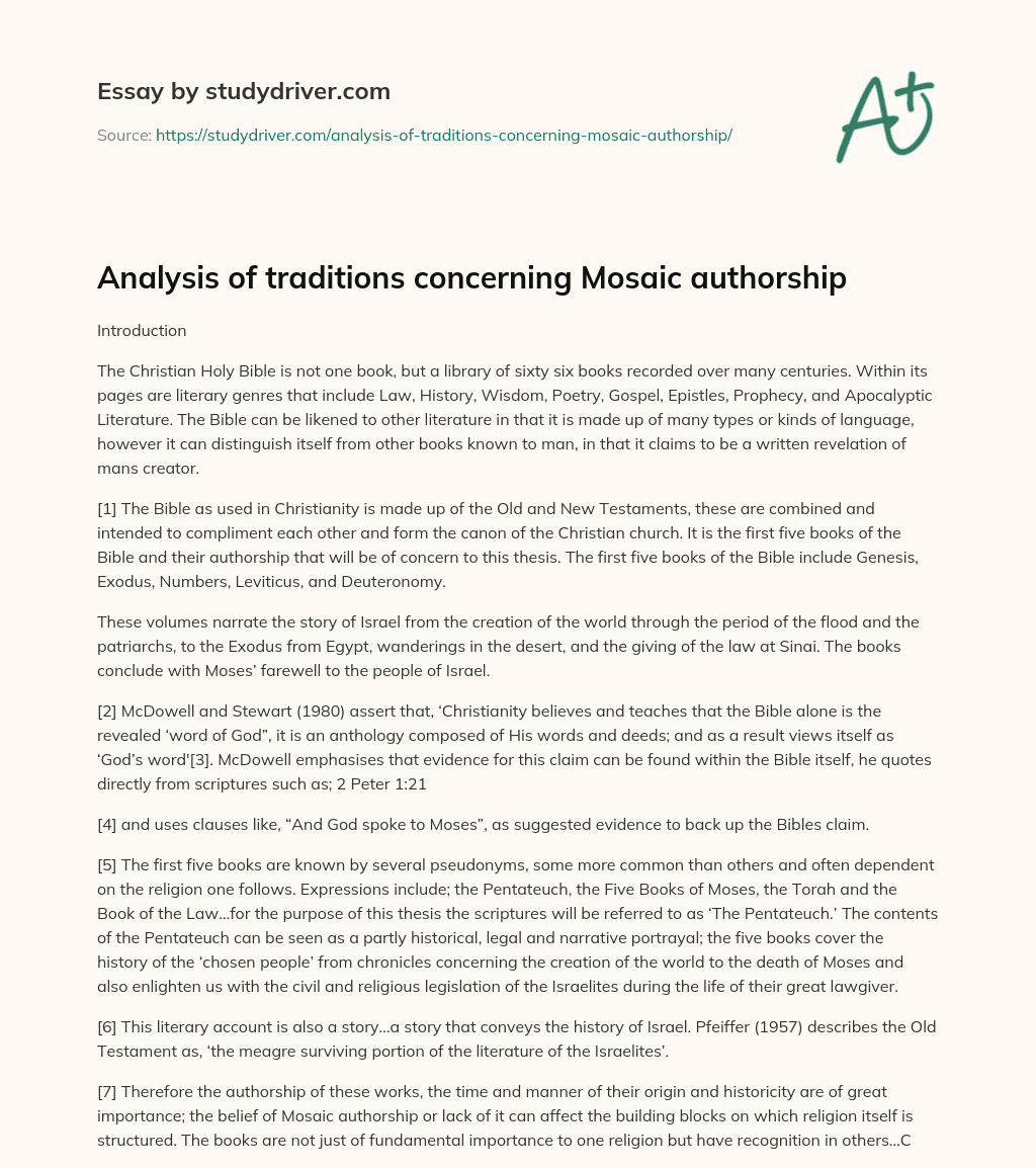 Analysis of Traditions Concerning Mosaic Authorship essay