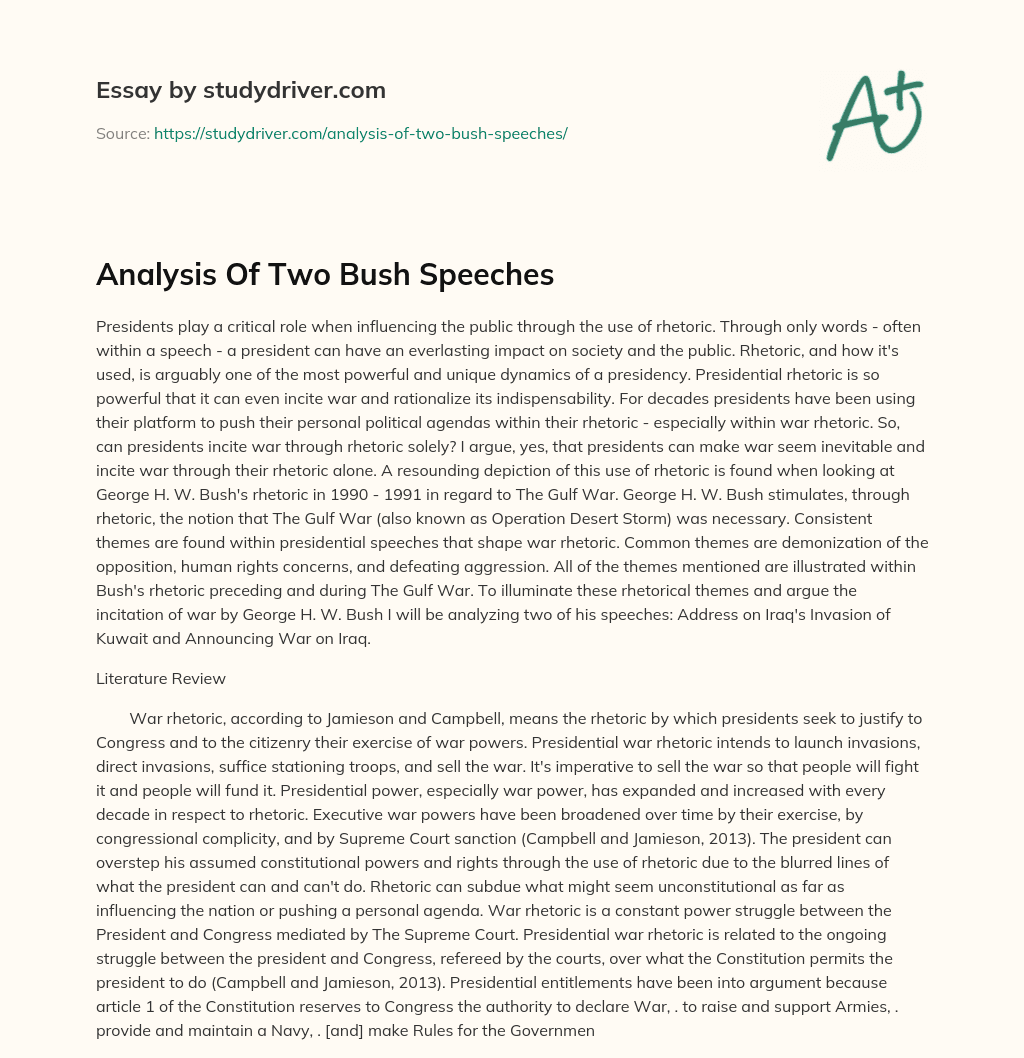 Analysis of Two Bush Speeches essay