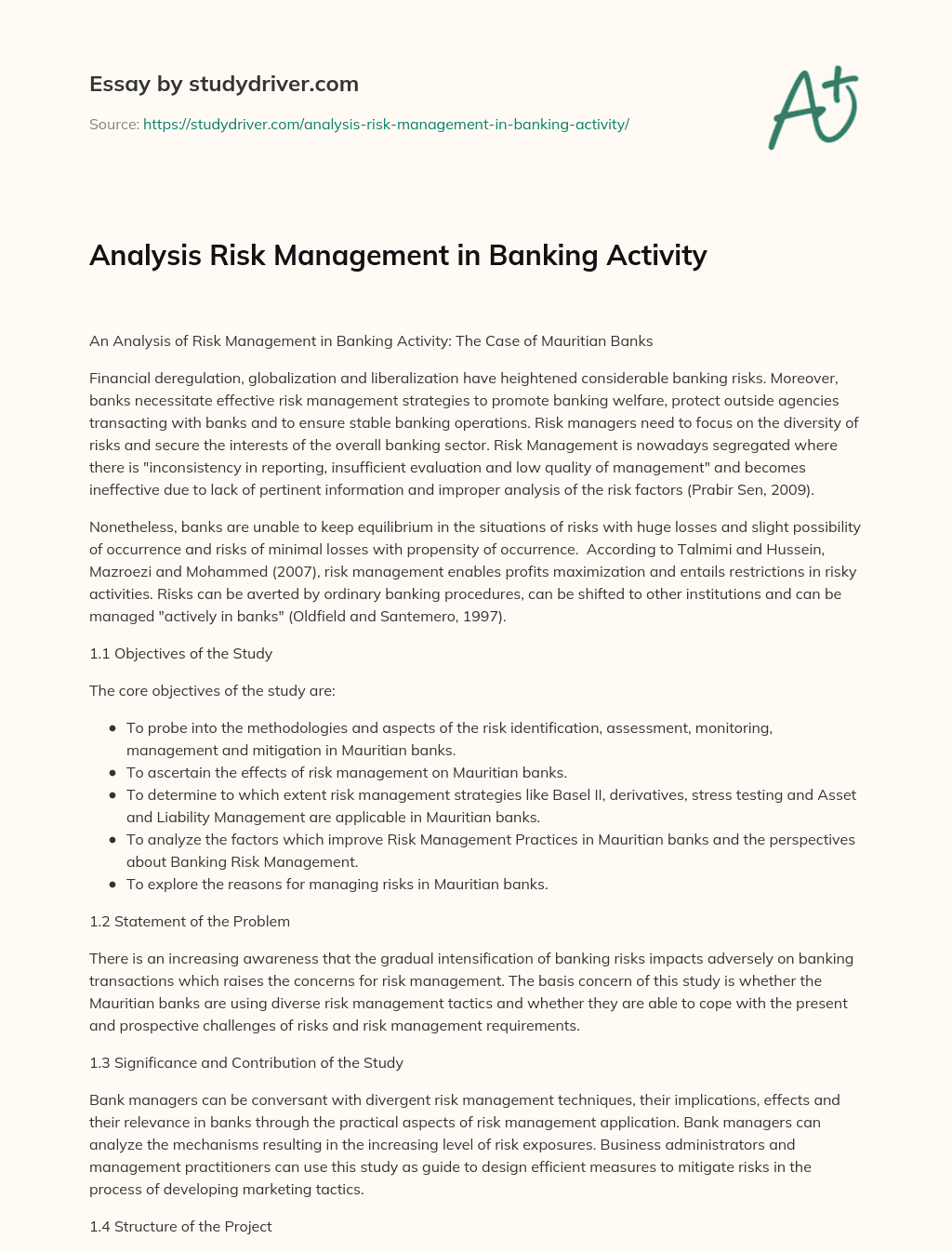 Analysis Risk Management in Banking Activity essay