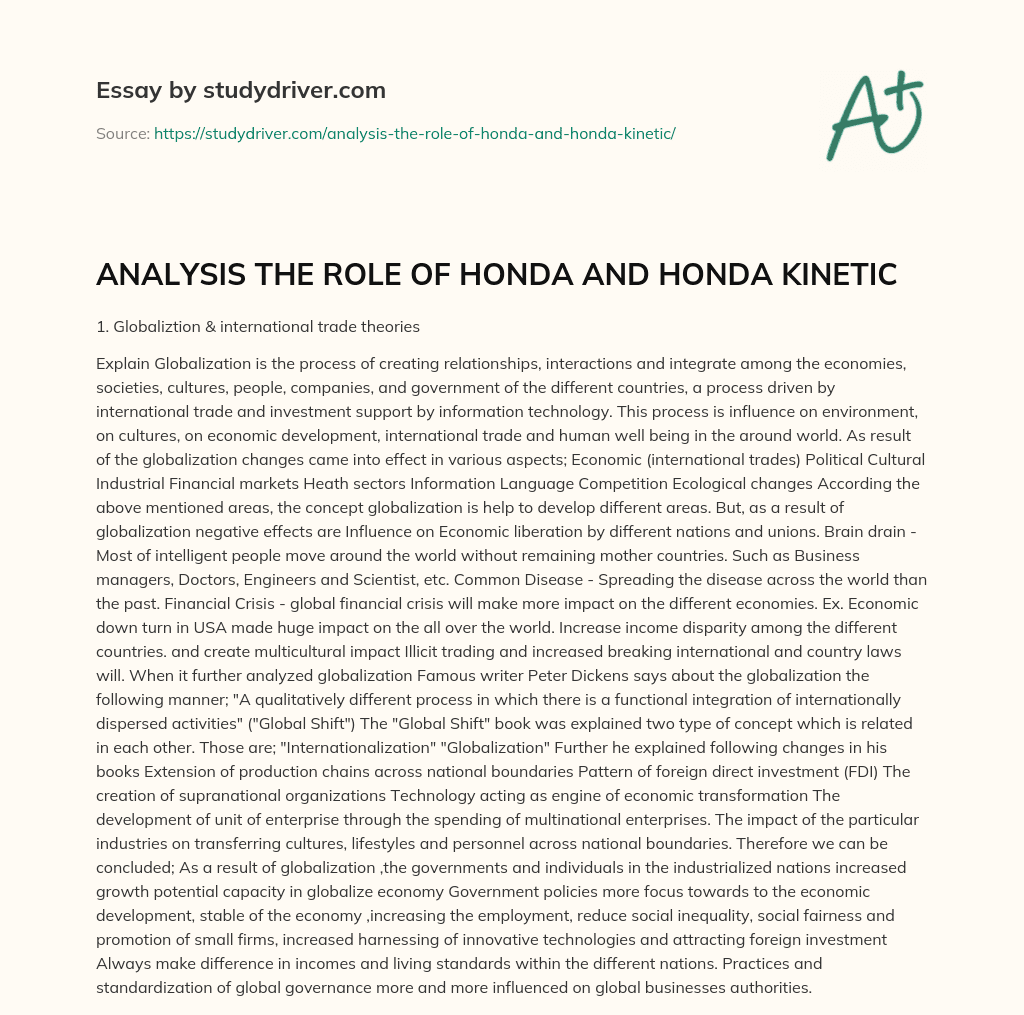ANALYSIS the ROLE of HONDA and HONDA KINETIC essay