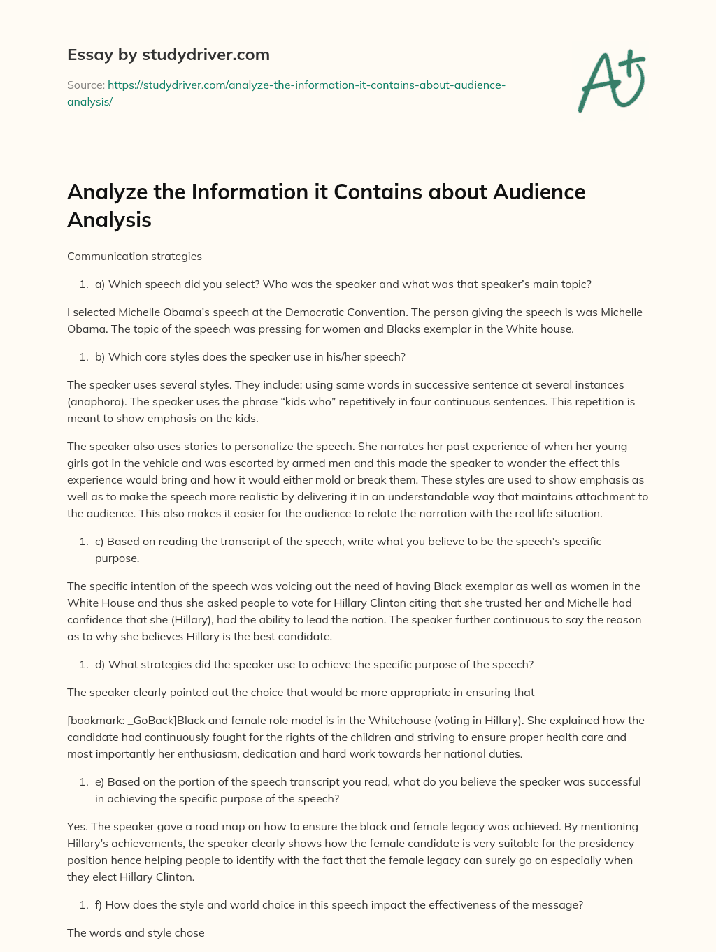 Analyze the Information it Contains about Audience Analysis essay