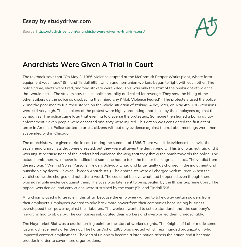 Anarchists were Given a Trial in Court essay