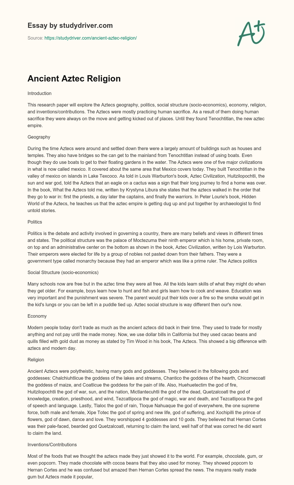 Ancient Aztec Religion essay